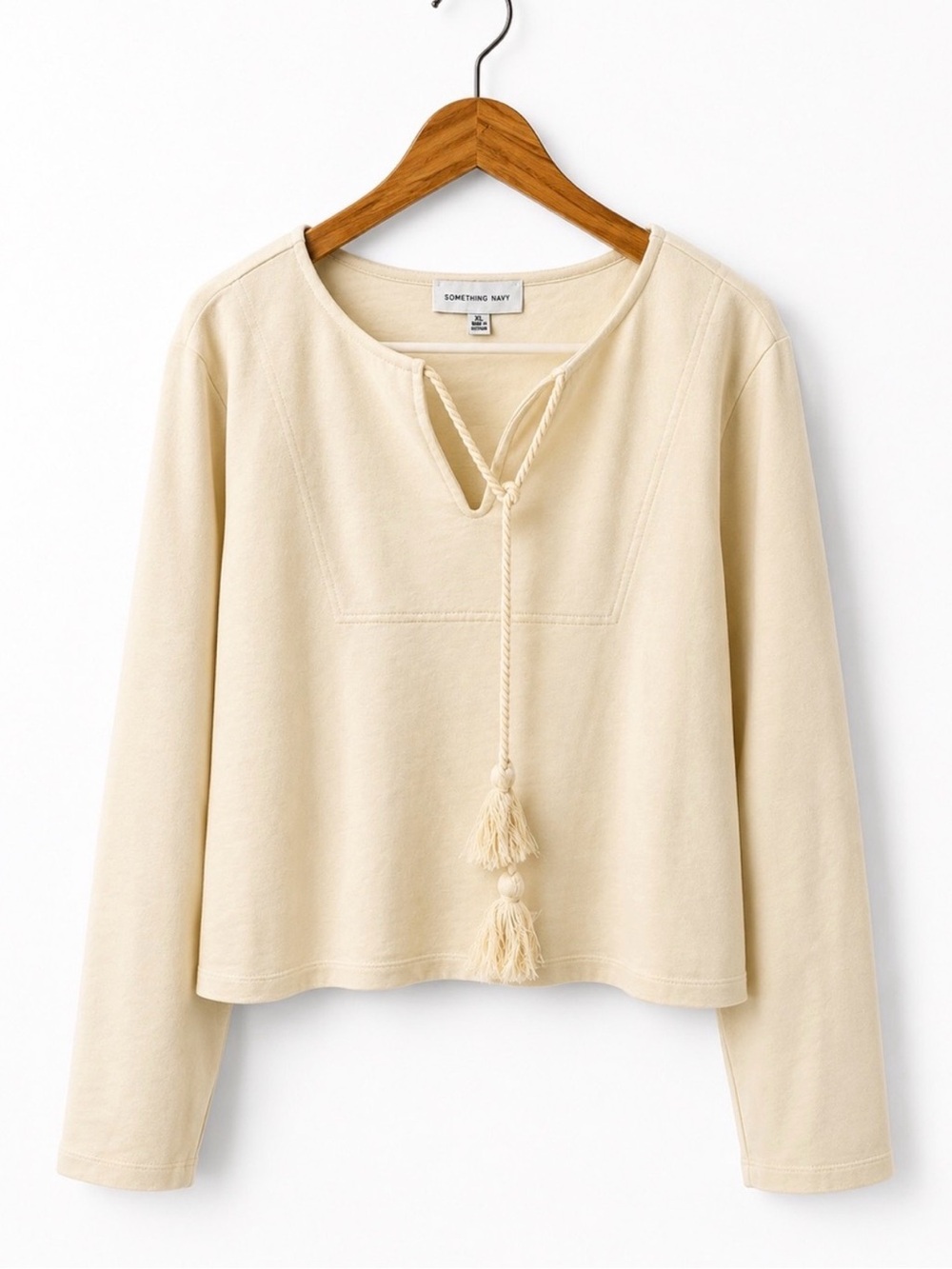 Something Navy Cream Braided Tassel Pullover